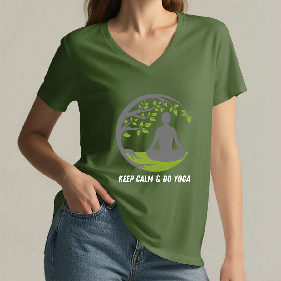 T-shirt Olivenorma Keep Calm & Do Yoga avec motif d'arbre circulaire et col en V pour femme - image 8