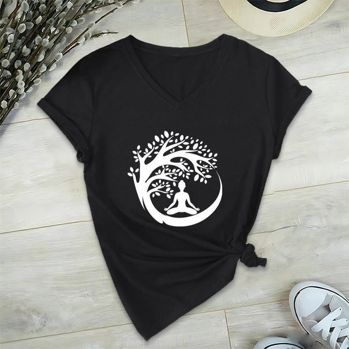 T-shirt à col en V pour femme Olivenorma Enso Circle Tree Branch Meditation Silhouette Graphic - Noir - 2XL - image 18