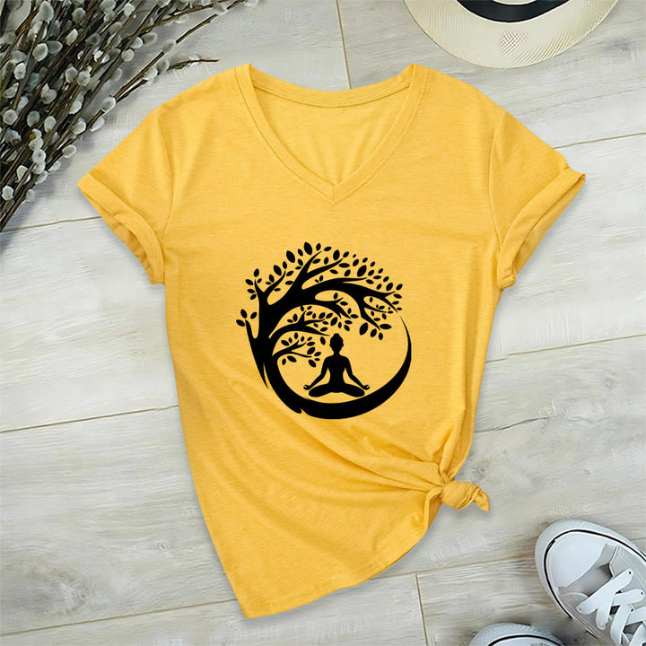 T-shirt à col en V pour femme Olivenorma Enso Circle Tree Branch Meditation Silhouette Graphic - Jaune - 2XL - image 30