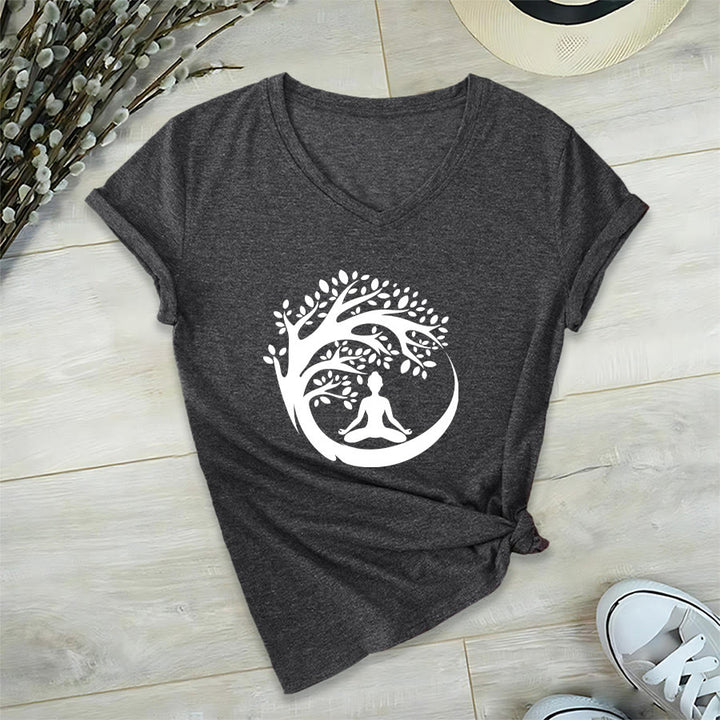 T-shirt à col en V pour femme Olivenorma Enso Circle Tree Branch Meditation Silhouette Graphic - Gris - 2XL - image 21
