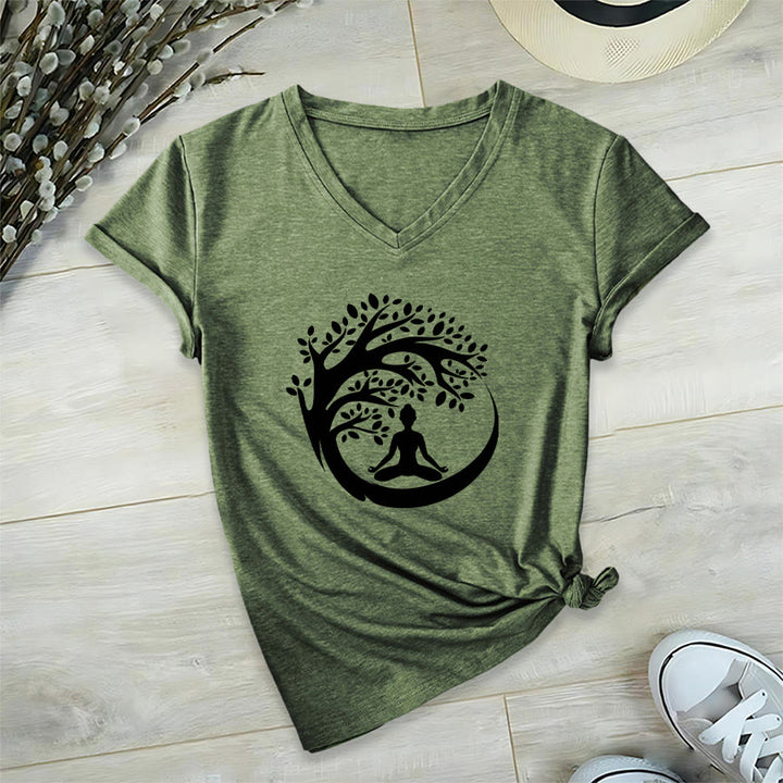 T-shirt à col en V pour femme Olivenorma Enso Circle Tree Branch Meditation Silhouette Graphic - Vert olive - 2XL - image 9