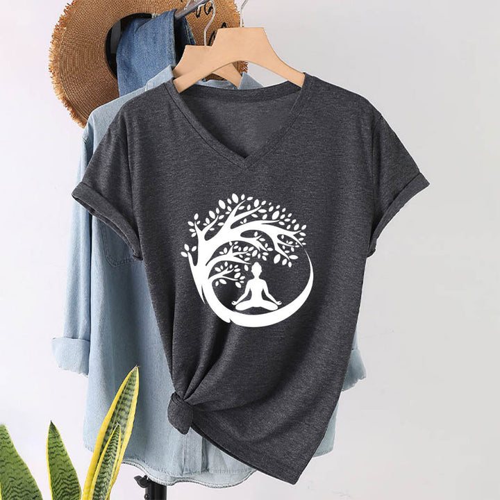 T-shirt à col en V pour femme Olivenorma Enso Circle Tree Branch Meditation Silhouette Graphic - image 22