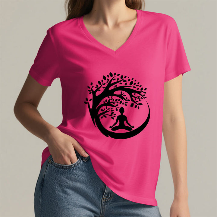T-shirt à col en V pour femme Olivenorma Enso Circle Tree Branch Meditation Silhouette Graphic - image 35