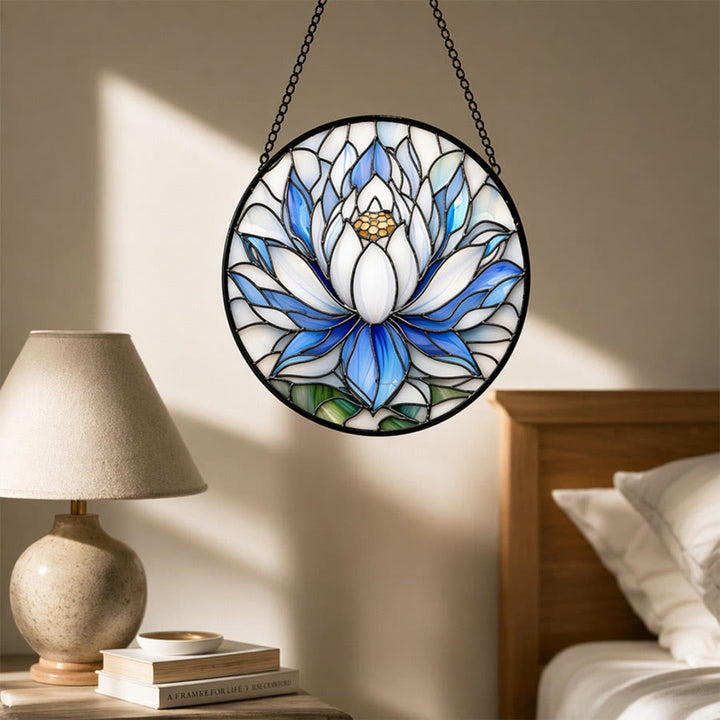 Olivenorma Attrape-soleil rond en mosaïque de lotus bleu et blanc 2D - image 3