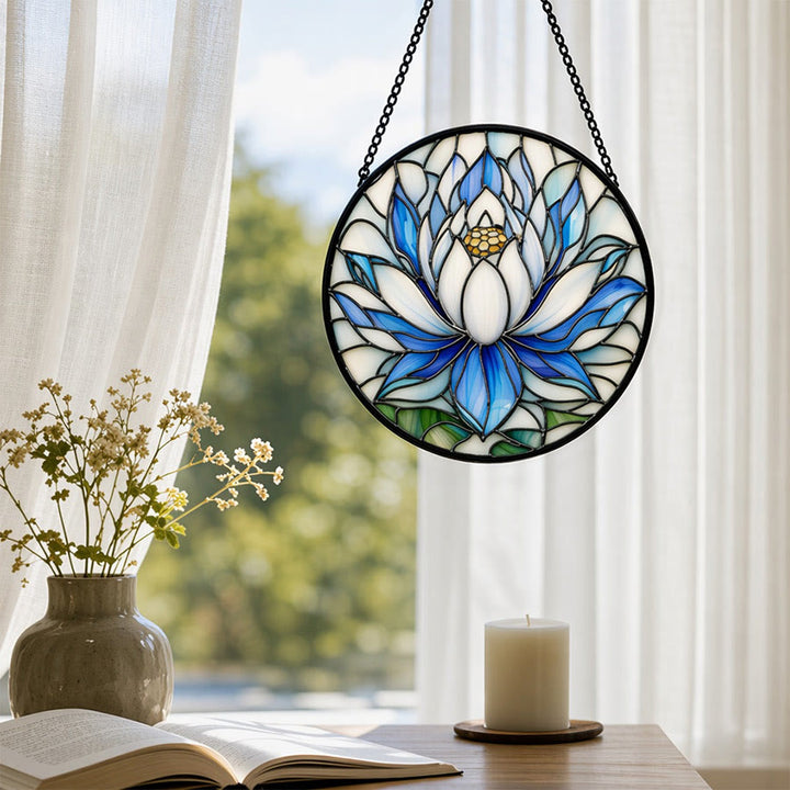 Olivenorma Attrape-soleil rond en mosaïque de lotus bleu et blanc 2D - image 4