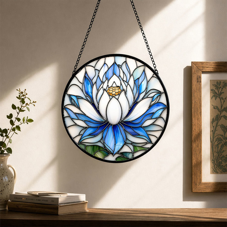 Olivenorma Attrape-soleil rond en mosaïque de lotus bleu et blanc 2D - image 2