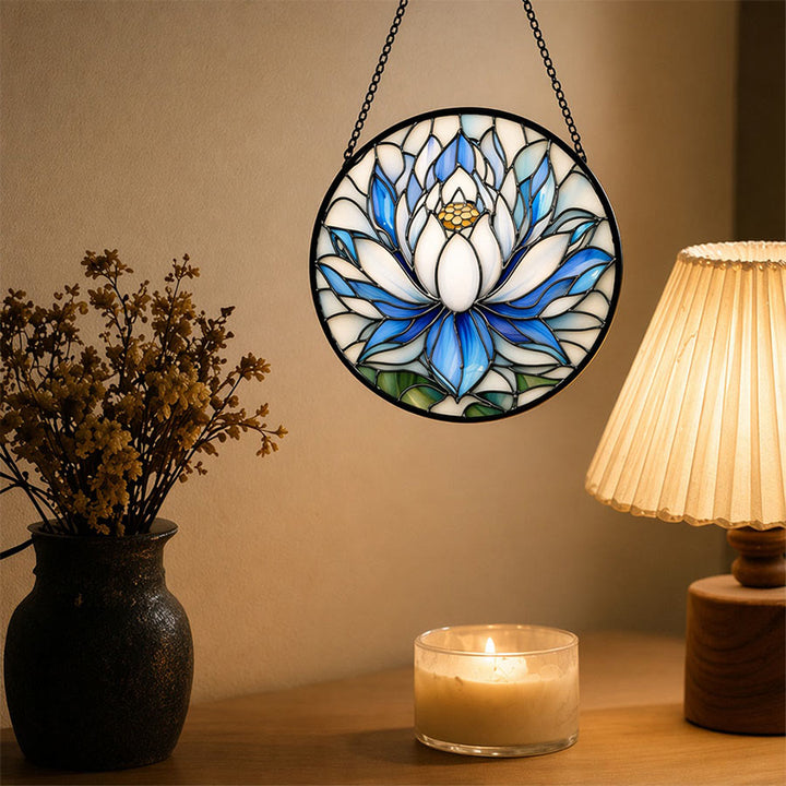 Olivenorma Attrape-soleil rond en mosaïque de lotus bleu et blanc 2D - image 5