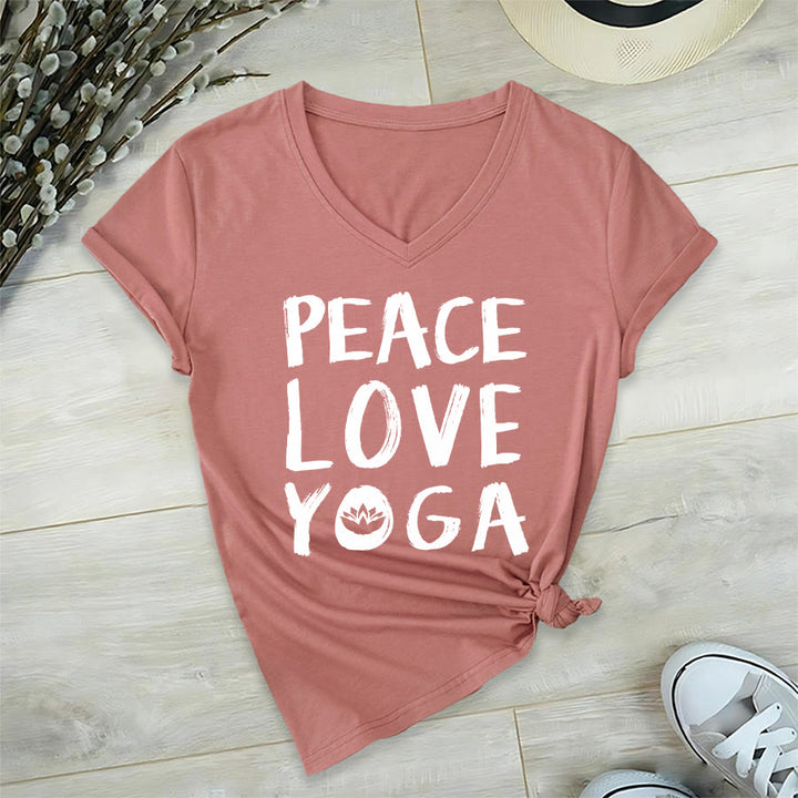T-shirt à col en V pour femme Olivenorma Peace Love Lotus Yoga Text Graphic - Rose - 2XL - image 15