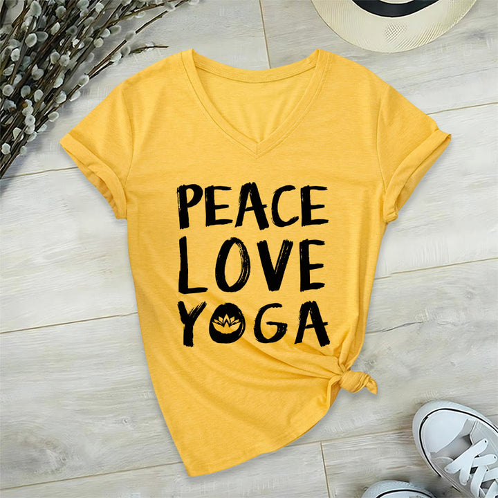 T-shirt à col en V pour femme Olivenorma Peace Love Lotus Yoga Text Graphic - Jaune - 2XL - image 33