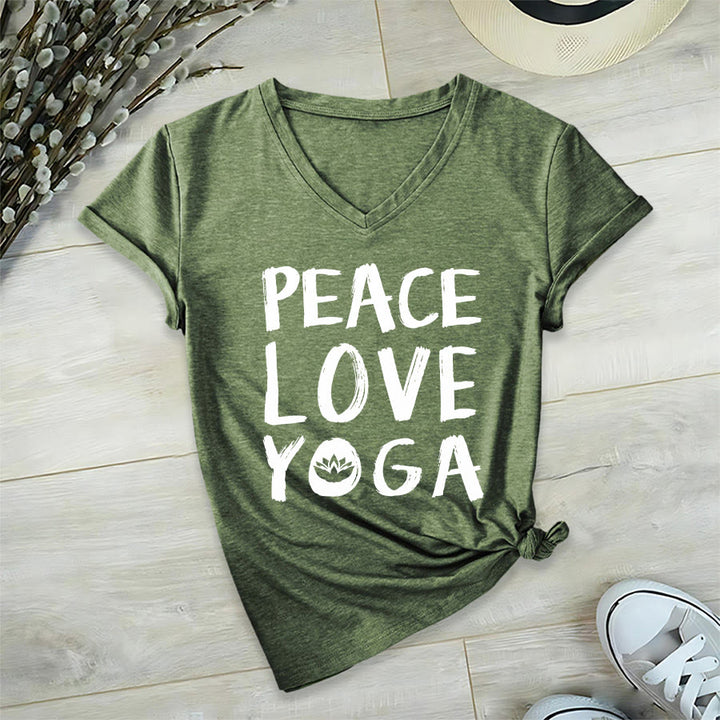 T-shirt à col en V pour femme Olivenorma Peace Love Lotus Yoga Text Graphic - Vert olive - 2XL - image 9