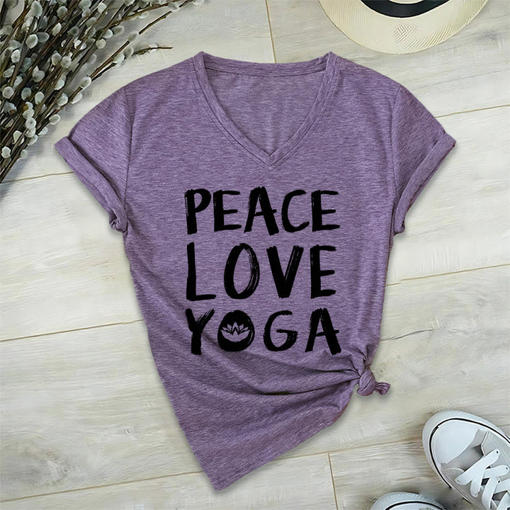 T-shirt à col en V pour femme Olivenorma Peace Love Lotus Yoga Text Graphic - Violet - 2XL - image 36