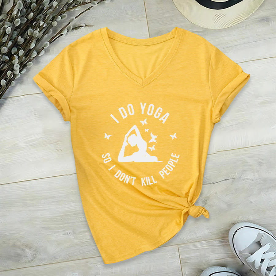 T-shirt Olivenorma Funny I Do Yoga avec motif papillon et croissant de lune, col en V, pour femme - Jaune - 2XL - image 33