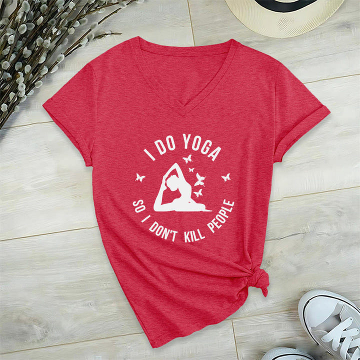 T-shirt Olivenorma Funny I Do Yoga avec motif papillon et croissant de lune, col en V, pour femme - Rouge - 2XL - image 30