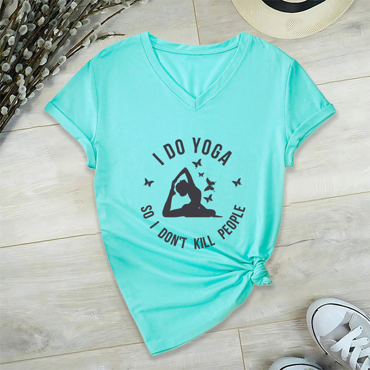 T-shirt Olivenorma Funny I Do Yoga avec motif papillon et croissant de lune, col en V, pour femme - Lac Bleu - 2XL - image 18