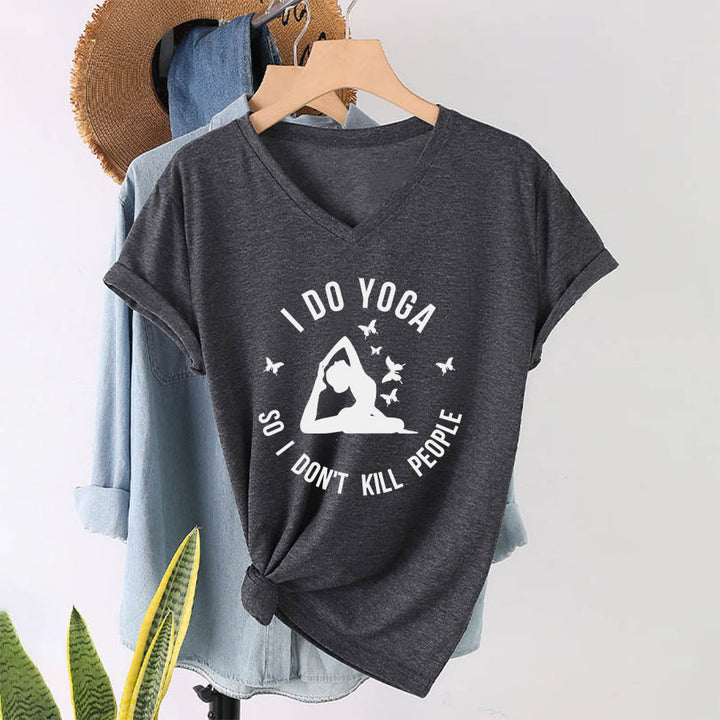 T-shirt Olivenorma Funny I Do Yoga avec motif papillon et croissant de lune, col en V, pour femme - image 22