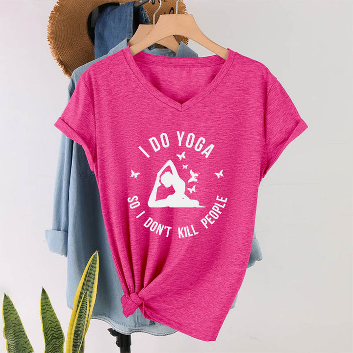 T-shirt Olivenorma Funny I Do Yoga avec motif papillon et croissant de lune, col en V, pour femme - image 37