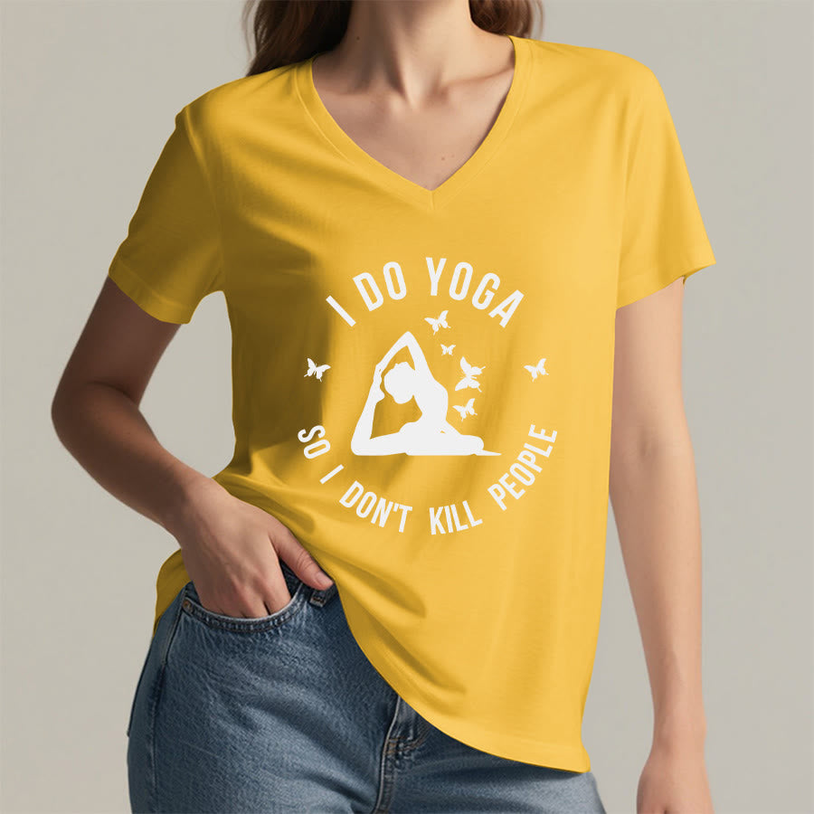 T-shirt Olivenorma Funny I Do Yoga avec motif papillon et croissant de lune, col en V, pour femme - image 35