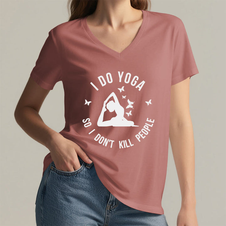 T-shirt Olivenorma Funny I Do Yoga avec motif papillon et croissant de lune, col en V, pour femme - image 17