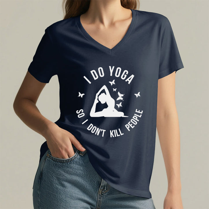 T-shirt Olivenorma Funny I Do Yoga avec motif papillon et croissant de lune, col en V, pour femme - image 29
