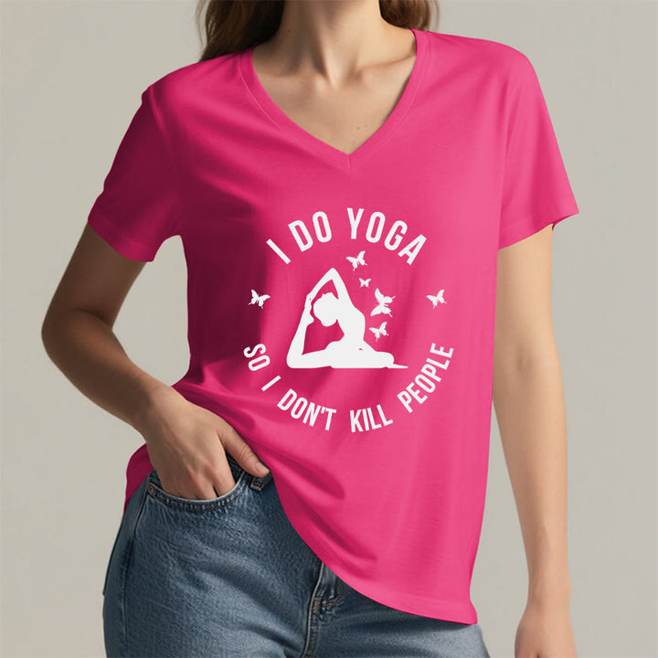 T-shirt Olivenorma Funny I Do Yoga avec motif papillon et croissant de lune, col en V, pour femme - image 38