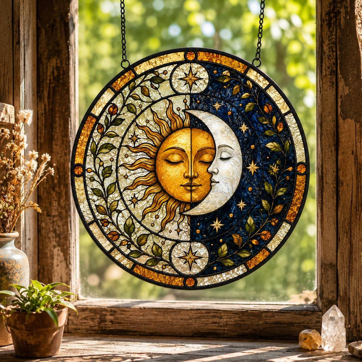 Attrape-soleil en vitrail Soleil et Lune Olivenorma - 30 cm - image 0