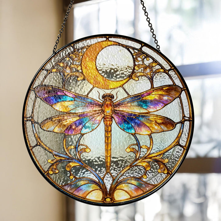 Attrape-soleil en vitrail libellule lune Olivenorma - 30 cm - image 0