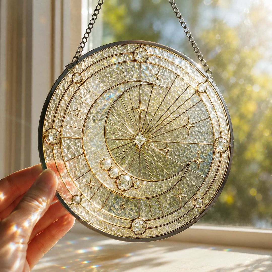 Attrape-soleil en vitrail en forme de croissant de lune Olivenorma - 30 cm - image 0