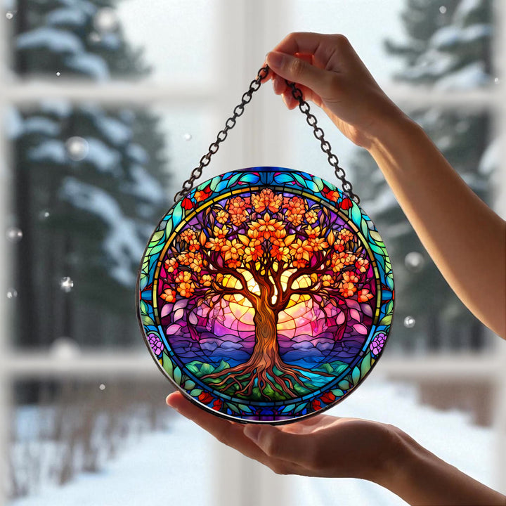 Attrape-soleil en vitrail Olivenorma « Arbre de vie d'automne » - 30 cm - image 0
