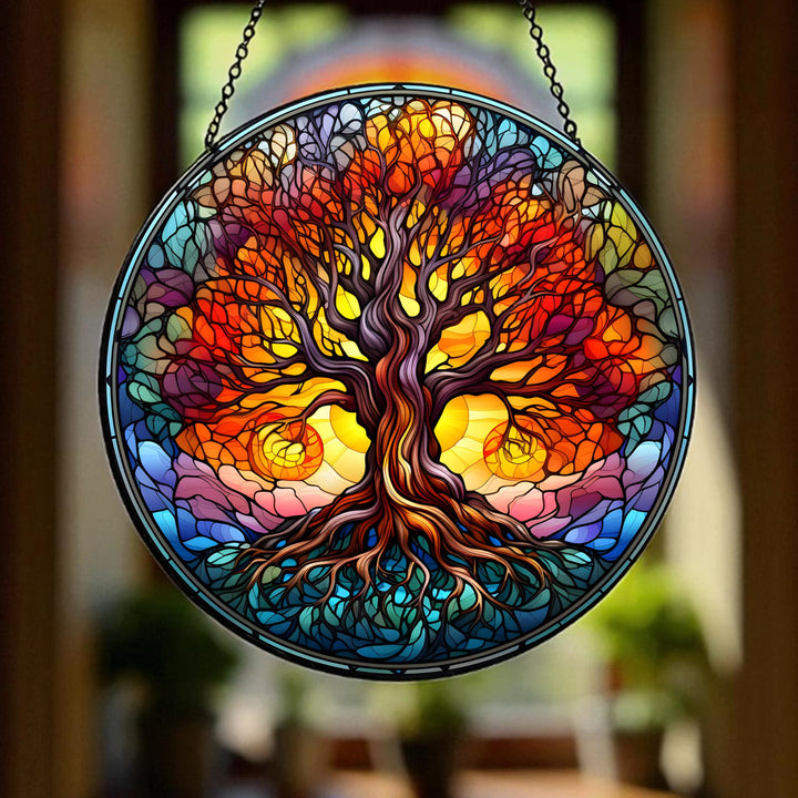 Attrape-soleil en vitrail Olivenorma Sunset Glow Arbre de Vie - 30 cm - image 0