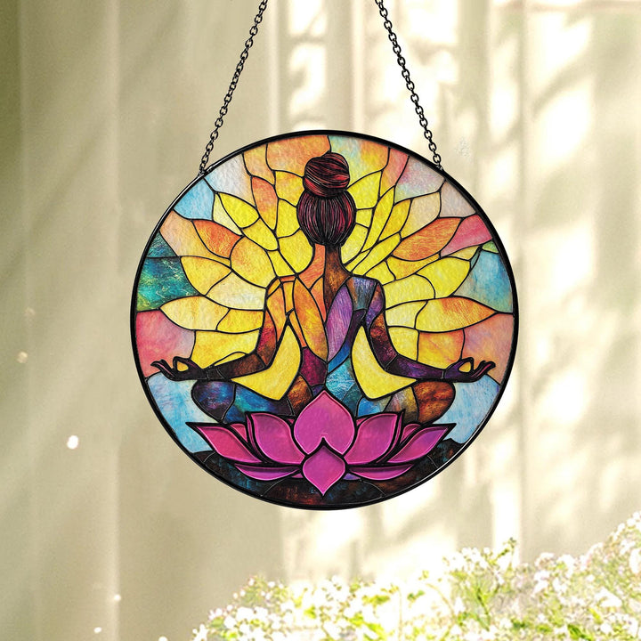 Attrape-soleil en vitrail de lotus Olivenorma Yoga Méditation - 30 cm - image 0