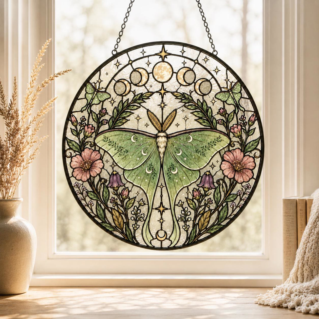 Attrape-soleil en vitrail Olivenorma Luna Papillon Phase de Lune - 30 cm - image 0