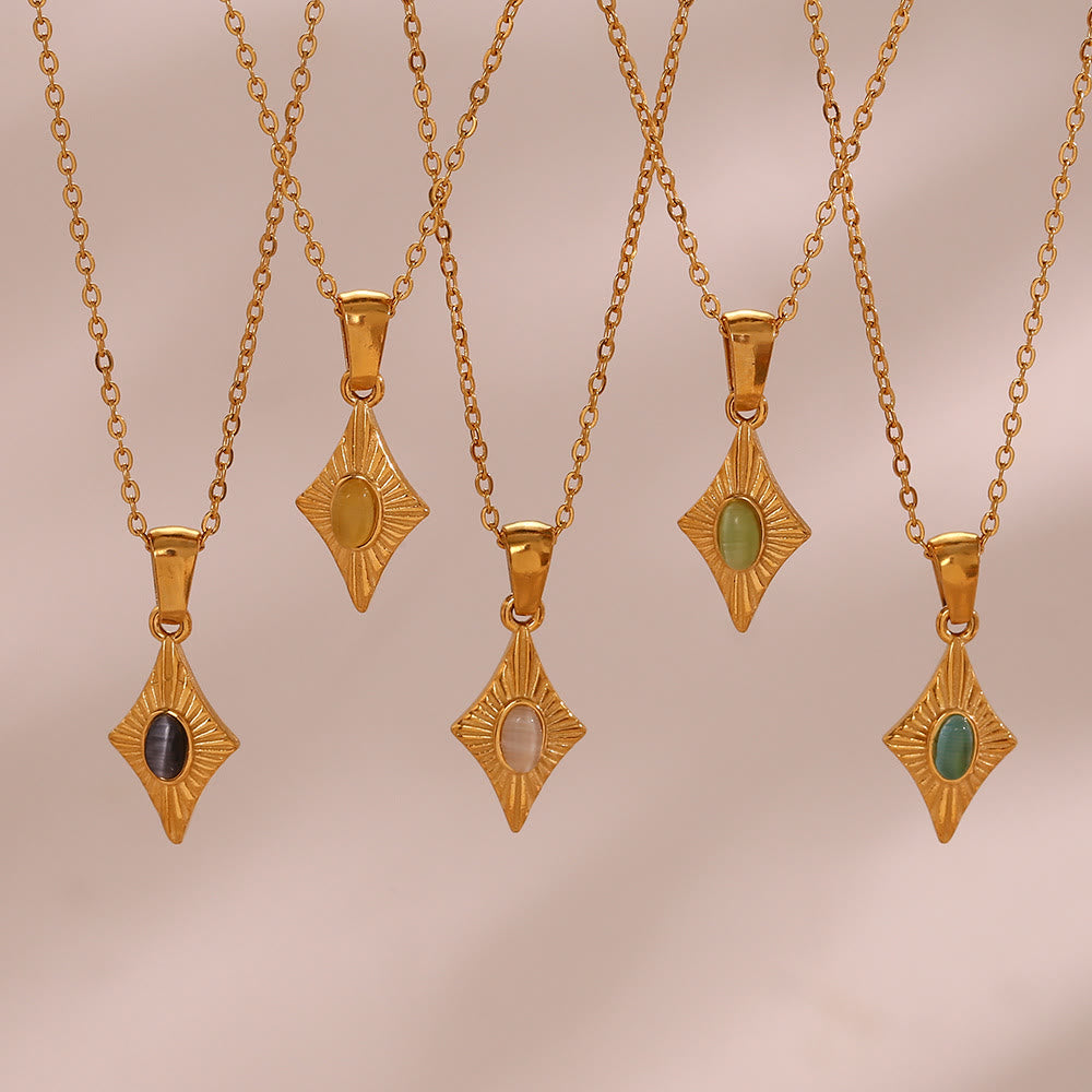Collier pendentif en acier inoxydable avec œil de chat Olivenorma