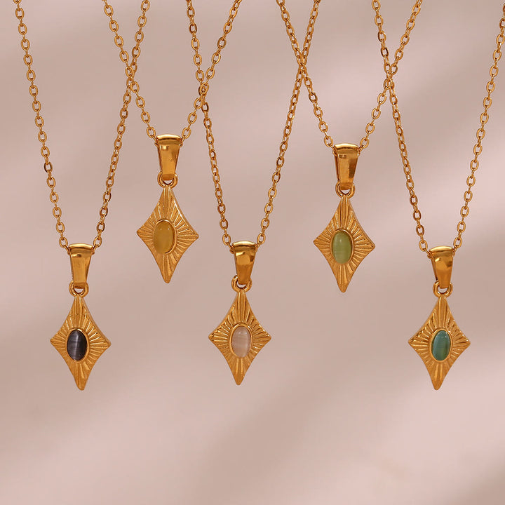 Collier pendentif en acier inoxydable avec œil de chat Olivenorma