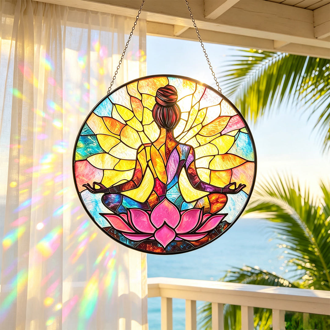 Attrape-soleil en vitrail de lotus Olivenorma Yoga Méditation - image 2
