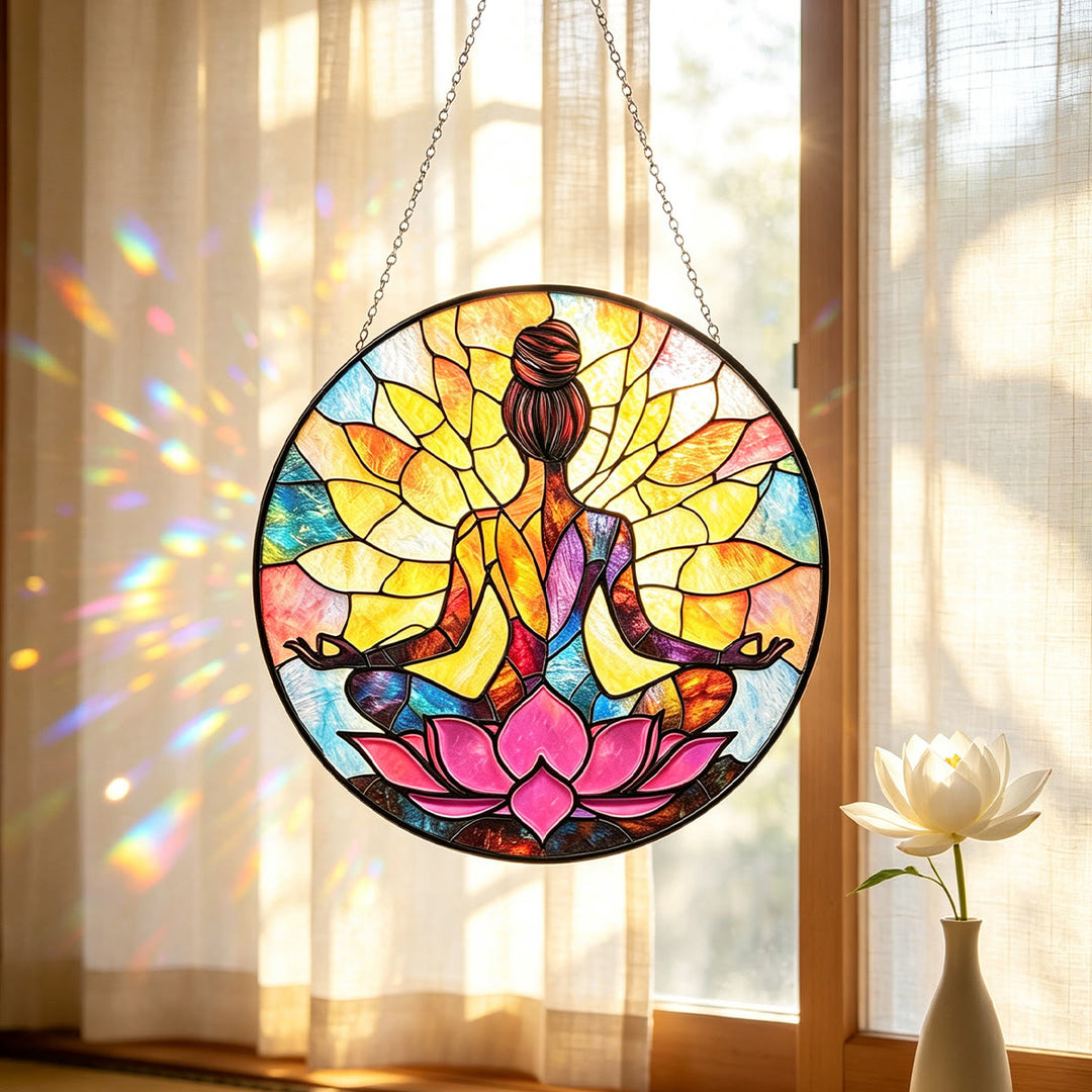 Attrape-soleil en vitrail de lotus Olivenorma Yoga Méditation - image 1
