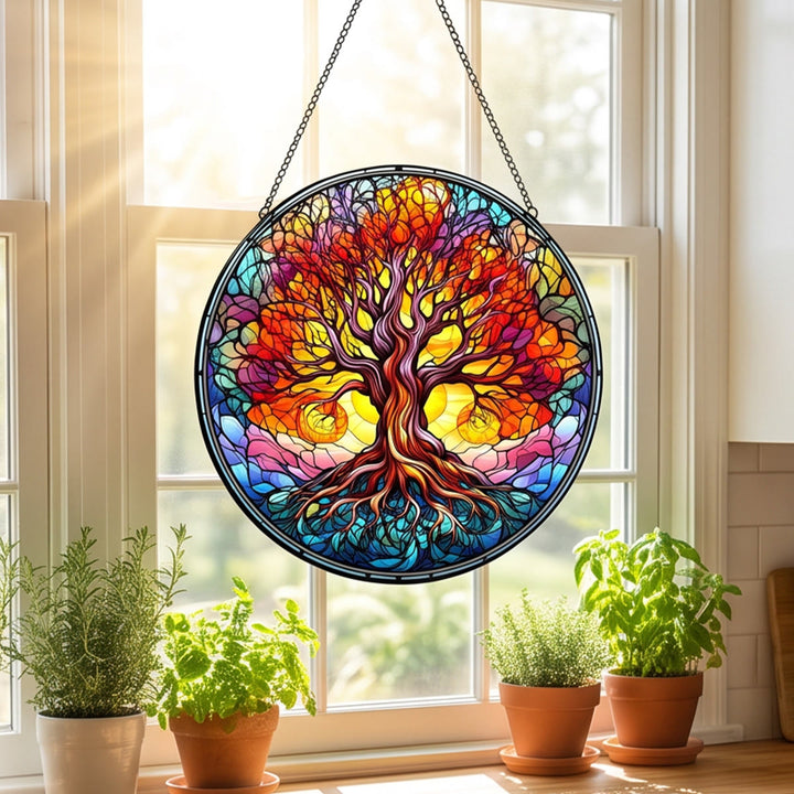 Attrape-soleil en vitrail Olivenorma Sunset Glow Arbre de Vie - image 1