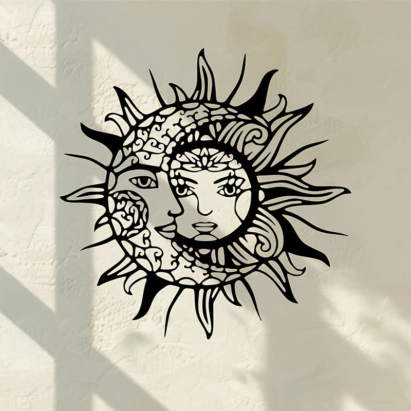 Décoration murale en métal ajouré Olivenorma Boho Visage de soleil et de lune 2D - 38 cm x 38 cm x 1,2 mm - image 0