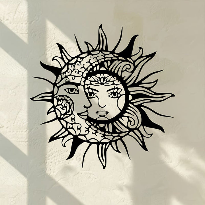 Décoration murale en métal ajouré Olivenorma Boho Visage de soleil et de lune 2D - 38 cm x 38 cm x 1,2 mm - image 0