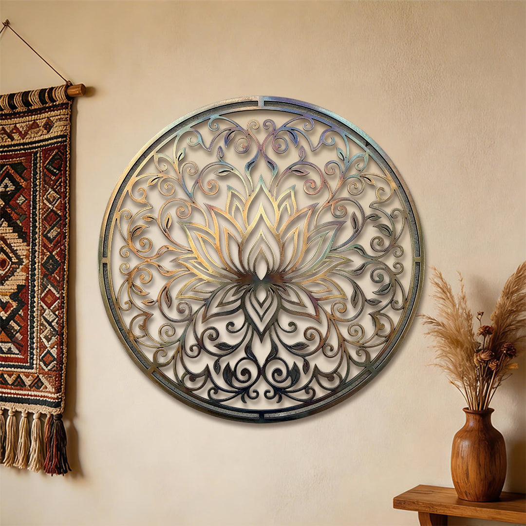 Décoration murale en métal 2D Olivenorma Lotus Mandala Hollow Vine - image 2