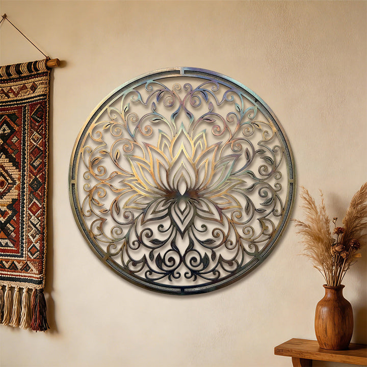 Décoration murale en métal 2D Olivenorma Lotus Mandala Hollow Vine - image 2