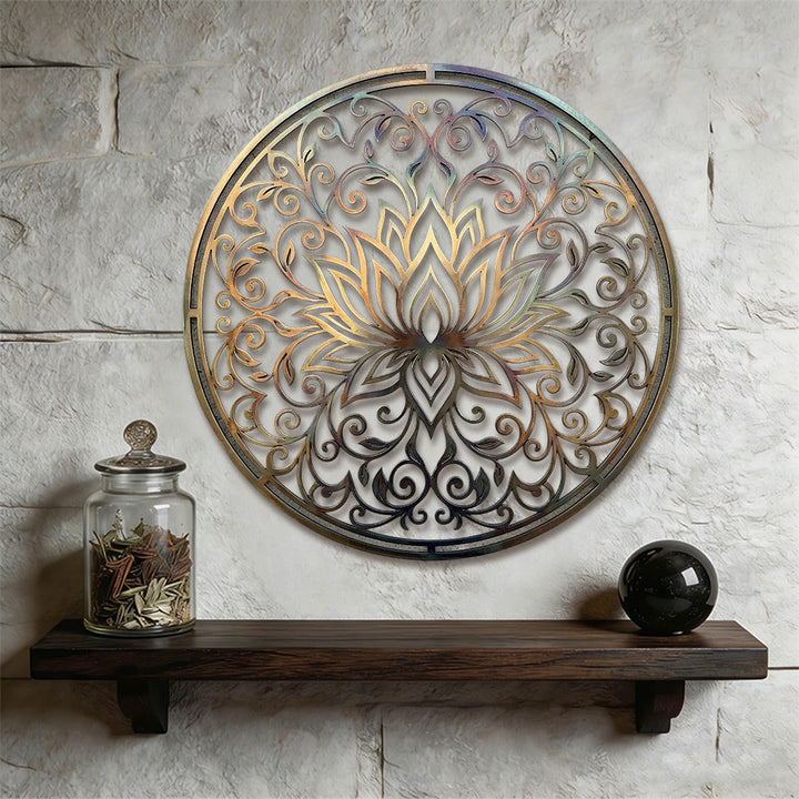 Décoration murale en métal 2D Olivenorma Lotus Mandala Hollow Vine - image 1