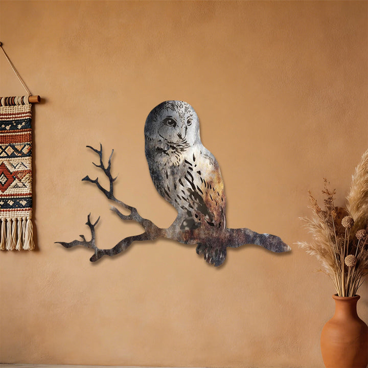 Décoration murale en métal ajouré 2D Olivenorma Hibou rustique sur branche - image 2
