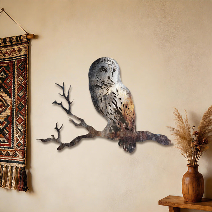 Décoration murale en métal ajouré 2D Olivenorma Hibou rustique sur branche - 38 cm x 38 cm x 1,2 mm - image 0