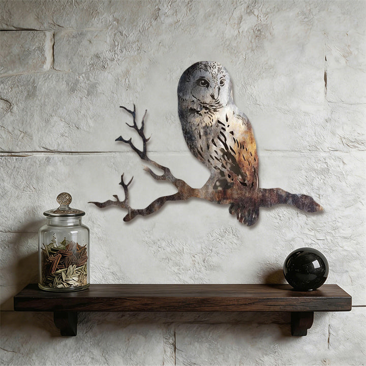 Décoration murale en métal ajouré 2D Olivenorma Hibou rustique sur branche - image 1
