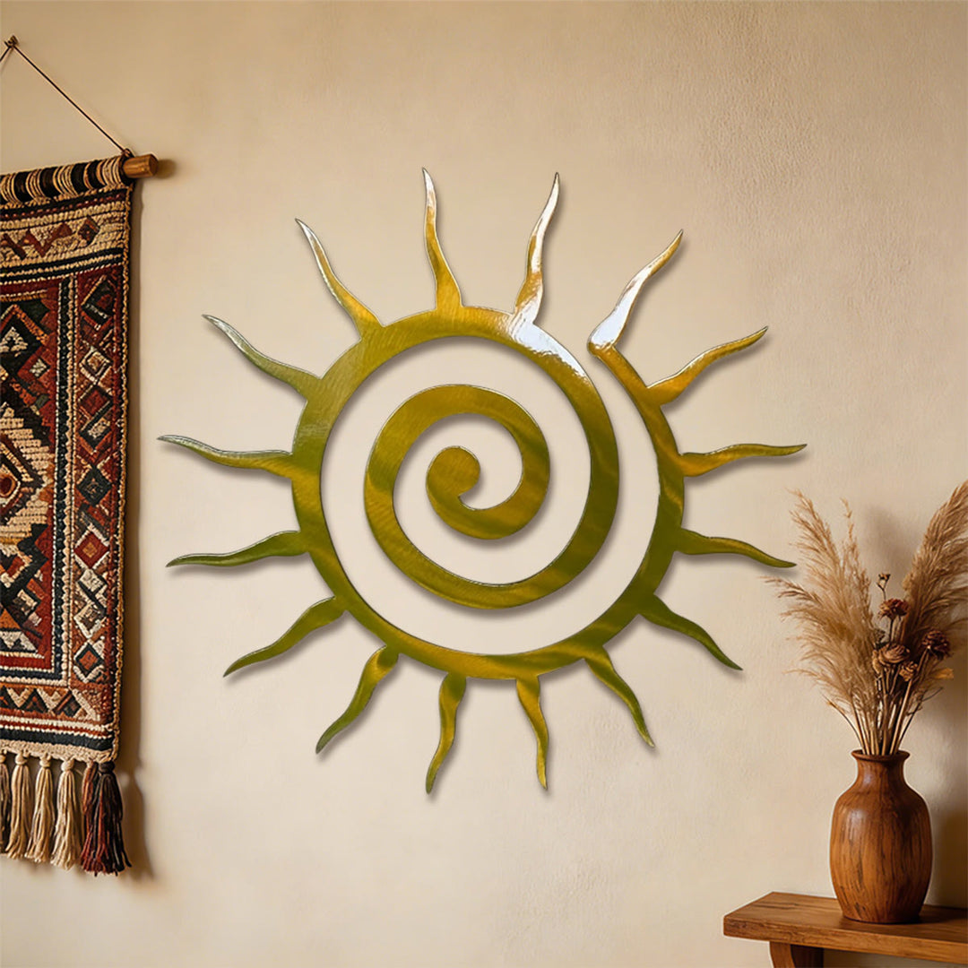 Décoration murale en métal 2D Olivenorma Golden Spiral Sun Ray Hollow - 38 cm x 38 cm x 1,2 mm - image 0
