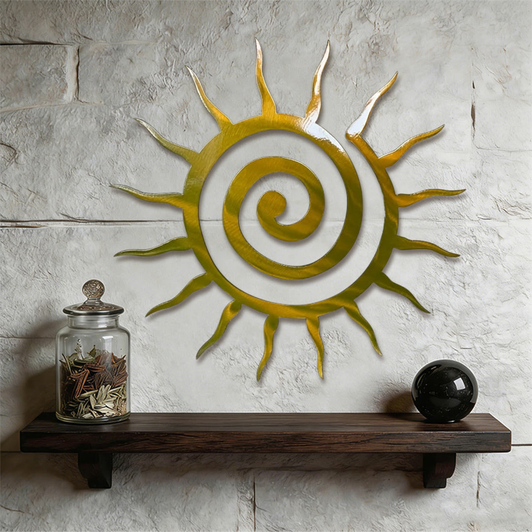 Décoration murale en métal 2D Olivenorma Golden Spiral Sun Ray Hollow - image 1