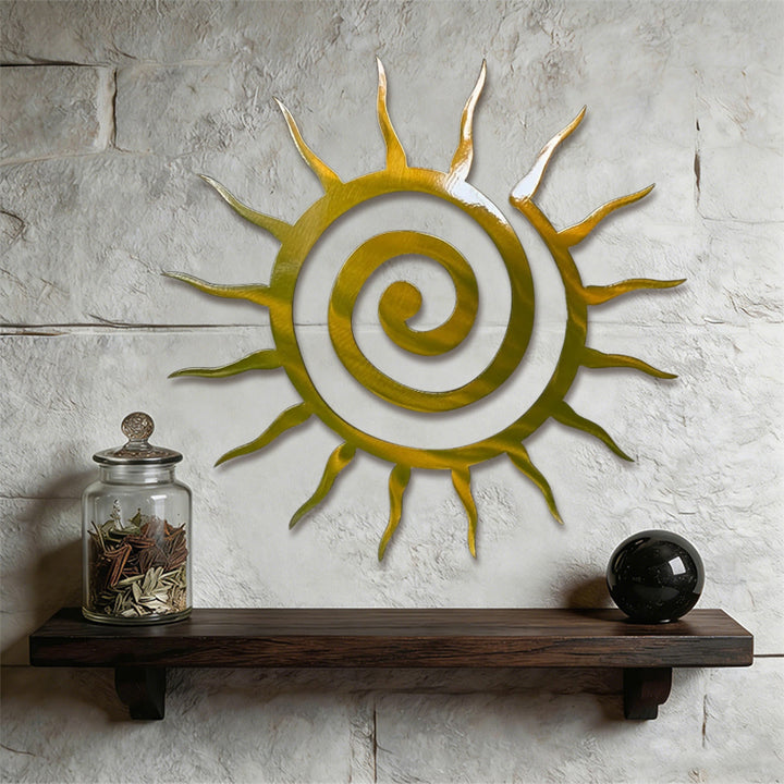 Décoration murale en métal 2D Olivenorma Golden Spiral Sun Ray Hollow - image 1