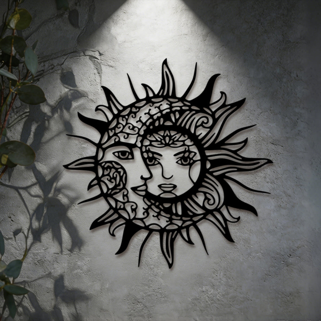 Décoration murale en métal ajouré Olivenorma Boho Visage de soleil et de lune 2D - image 5