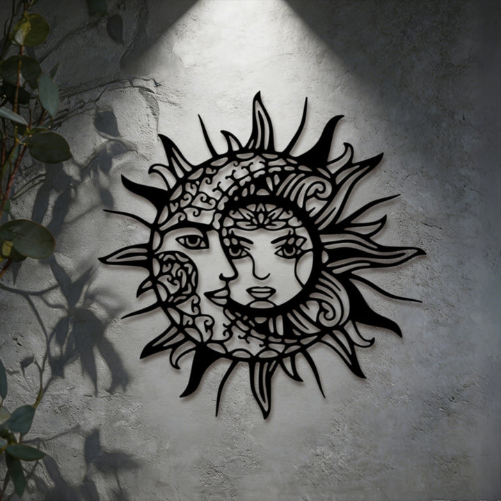 Décoration murale en métal ajouré Olivenorma Boho Visage de soleil et de lune 2D - image 5