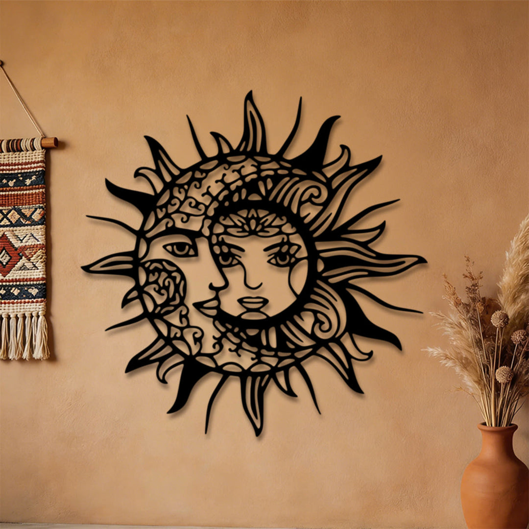 Décoration murale en métal ajouré Olivenorma Boho Visage de soleil et de lune 2D - image 3